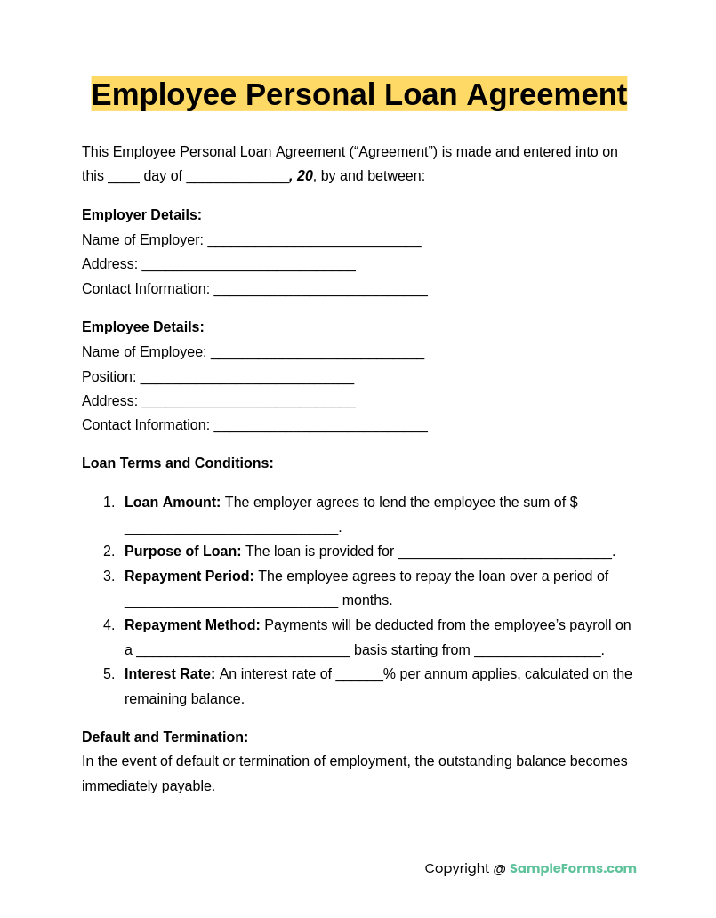 employee personal loan agreement