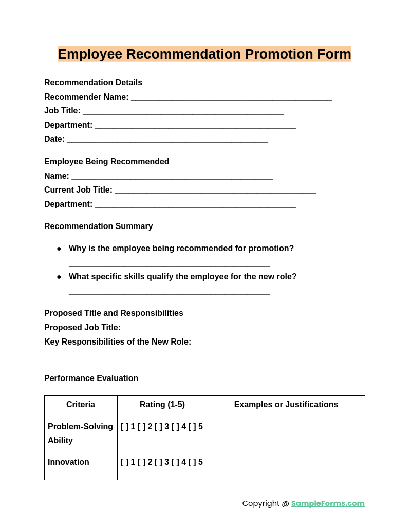 employee recommendation promotion form