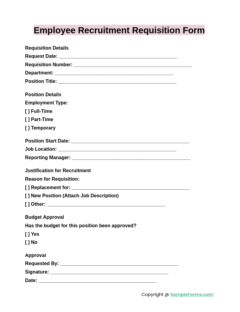 employee recruitment requisition form