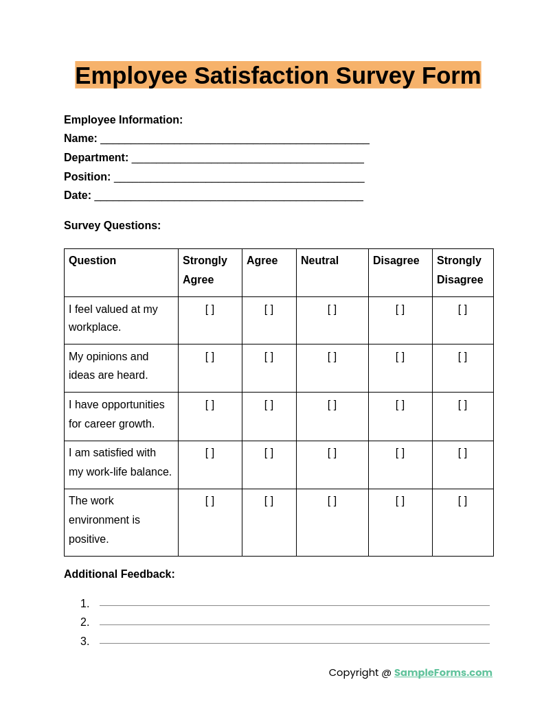 employee satisfaction survey form