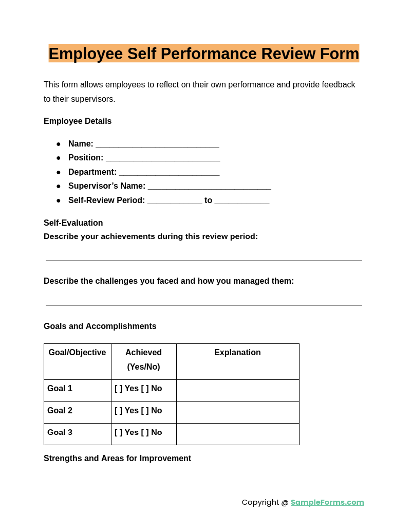 employee self performance review form