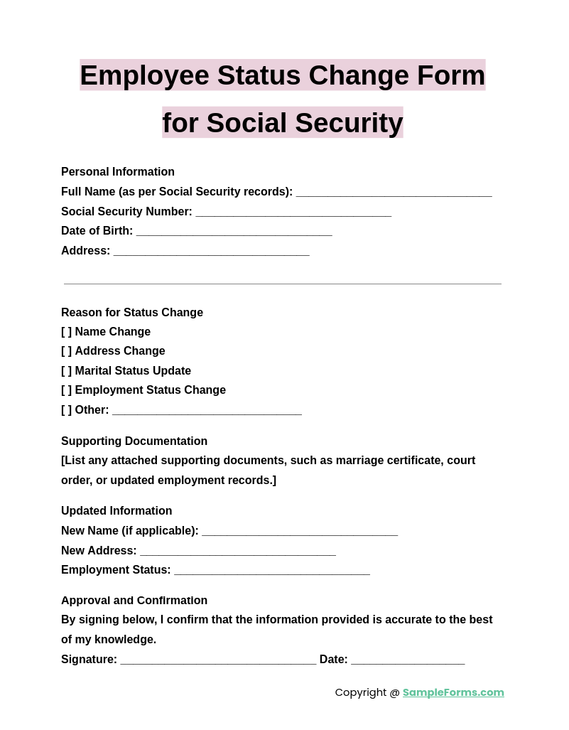 employee status change form for social security