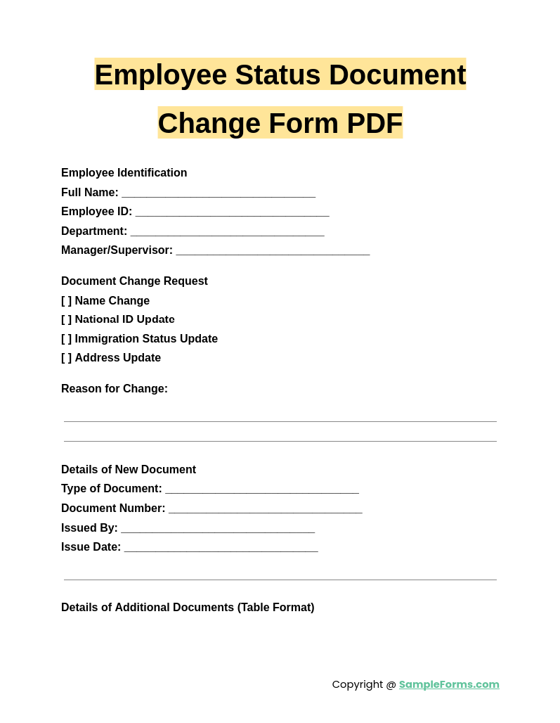 employee status document change form pdf