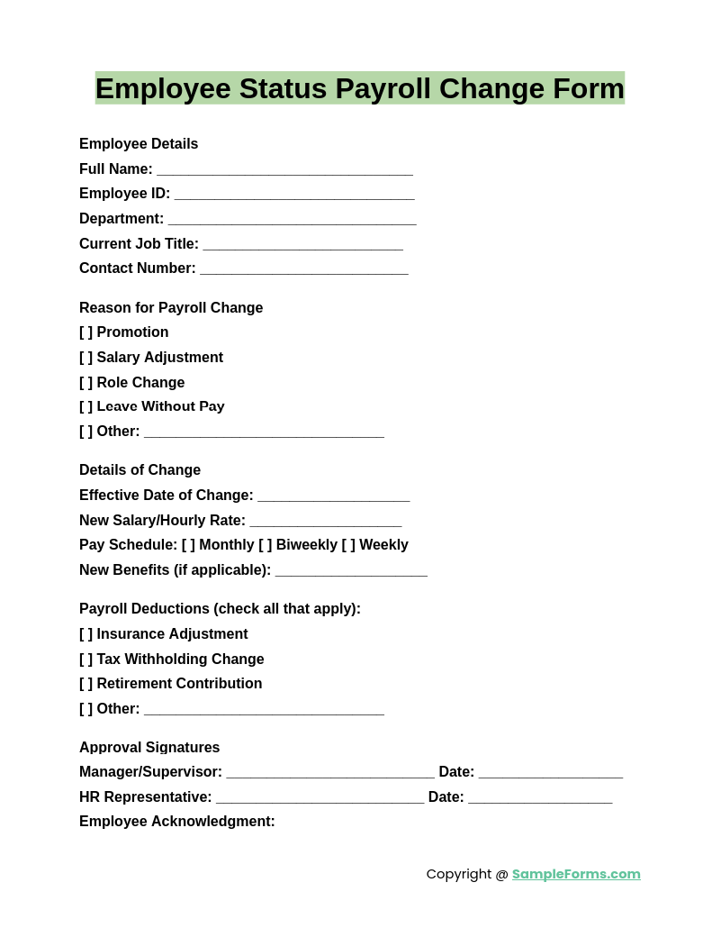 employee status payroll change form