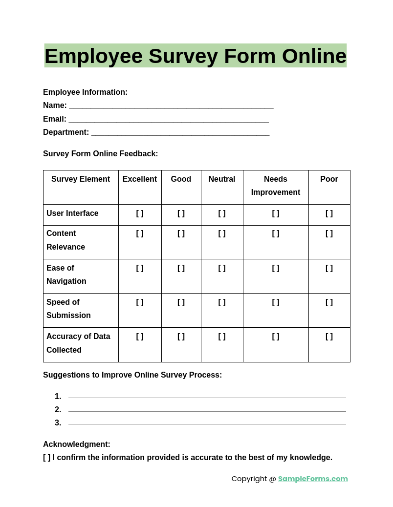 employee survey form online