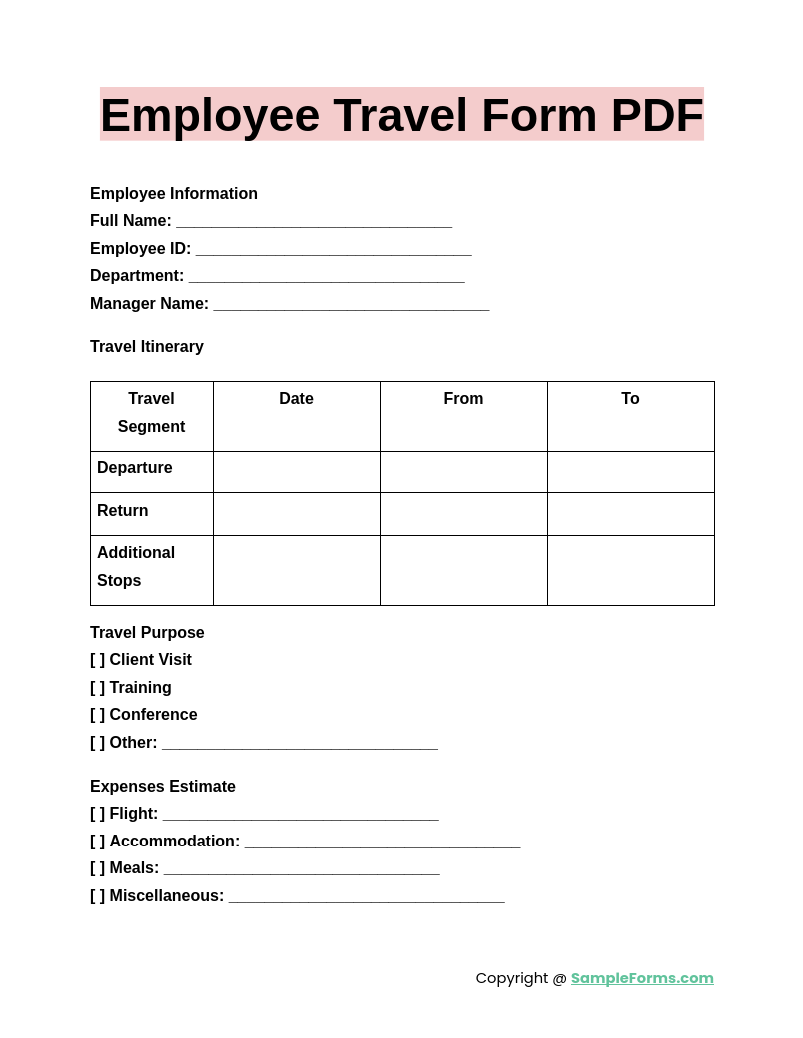 employee travel form pdf