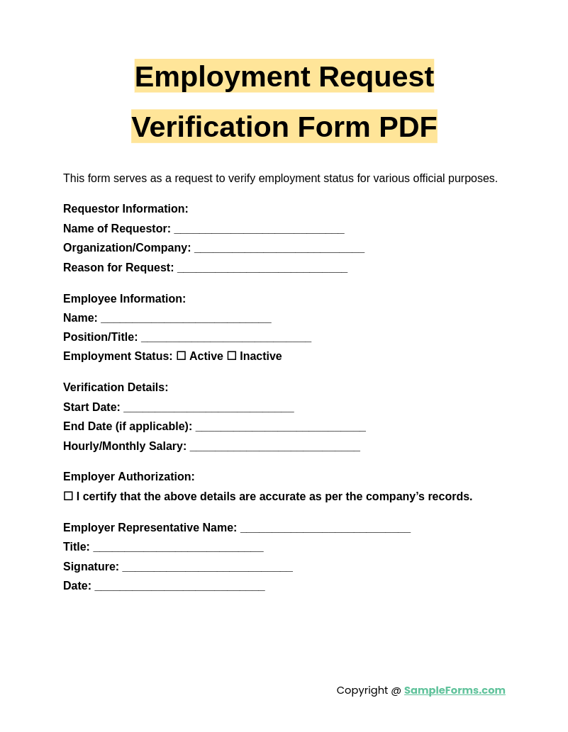 employment request verification form pdf