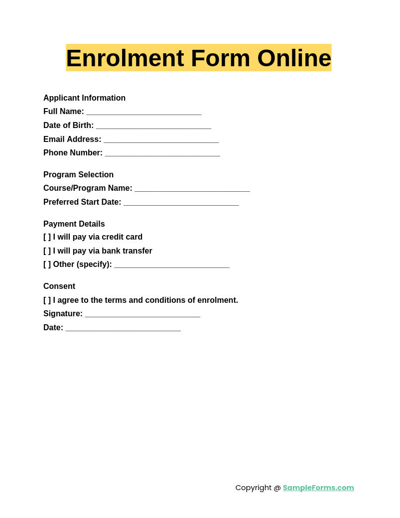 enrolment form online