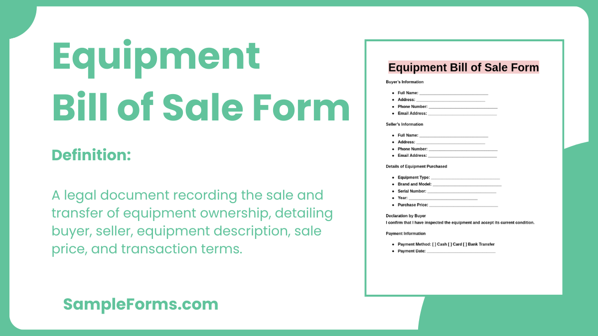 equipment bill of sale form