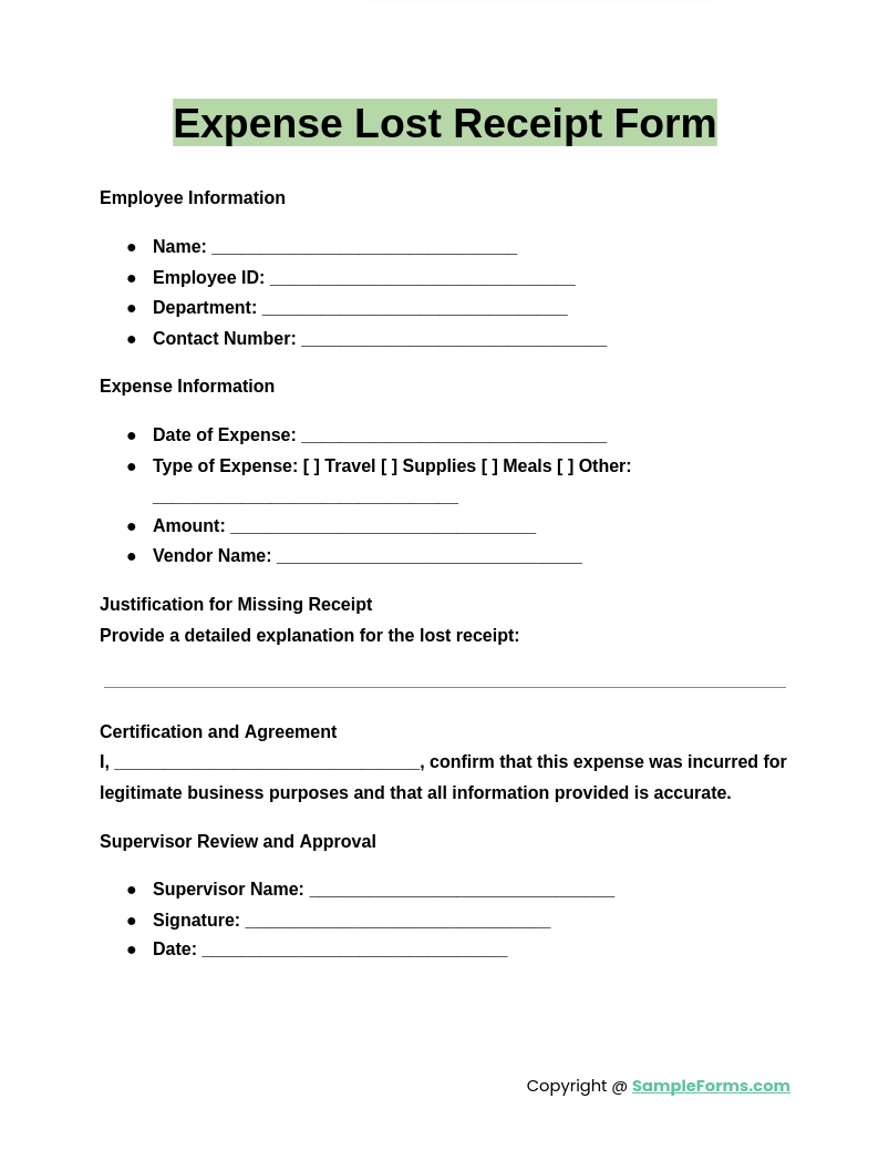 FREE 11+ Lost Receipt Form Samples, PDF, MS Word, Google Docs, Excel