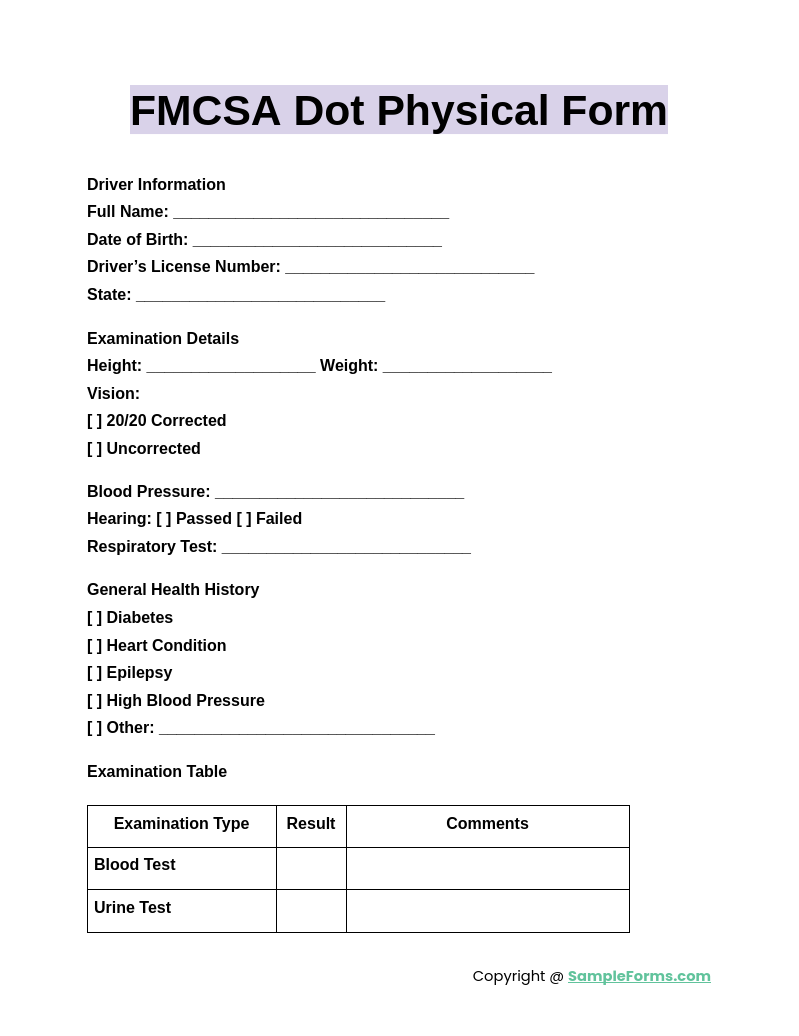 fmcsa dot physical form