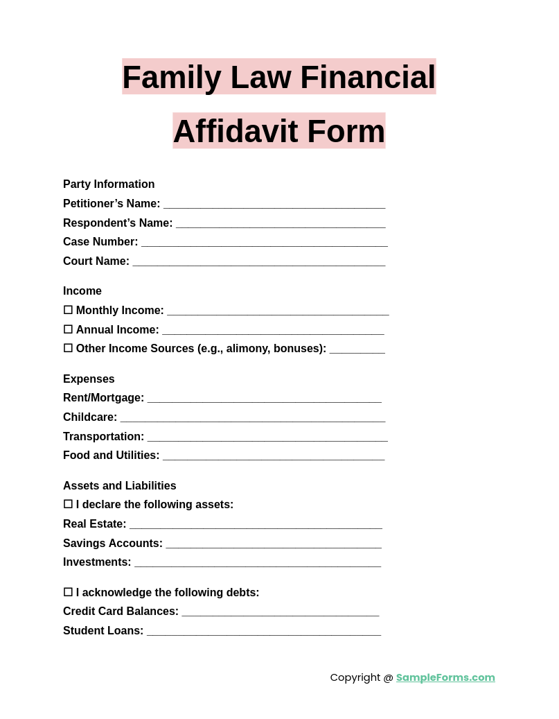 family law financial affidavit form