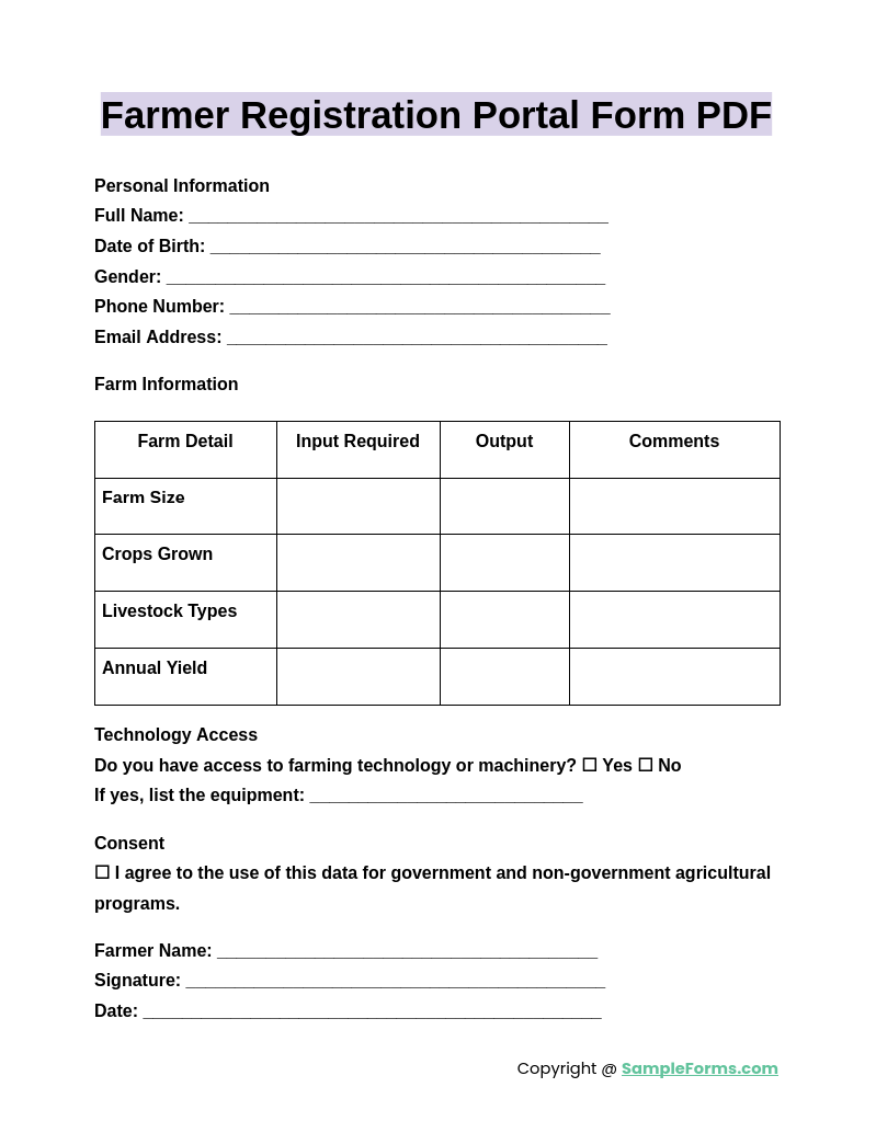 farmer registration portal form pdf