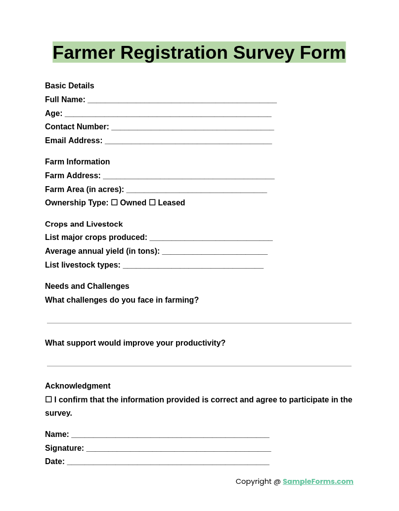 farmer registration survey form