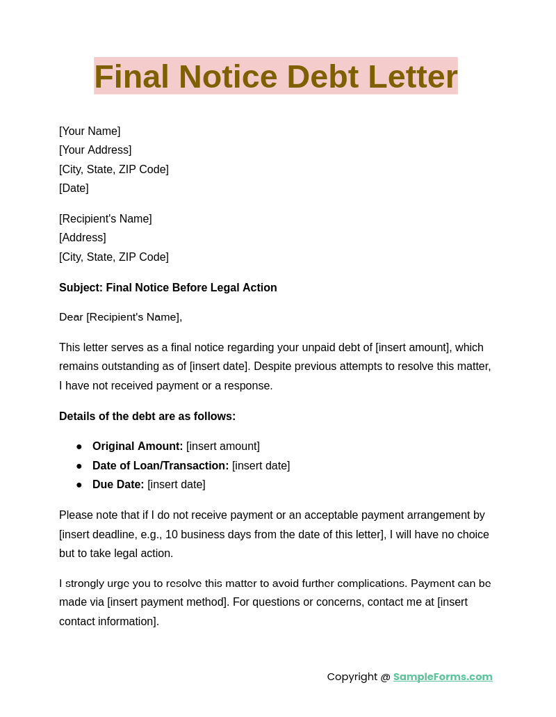 final notice debt letter