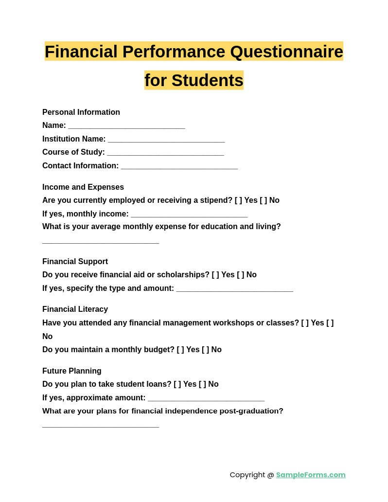 financial performance questionnaire for students