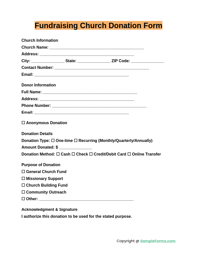 fundraising church donation form