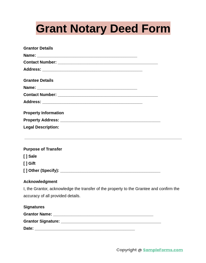 grant notary deed form