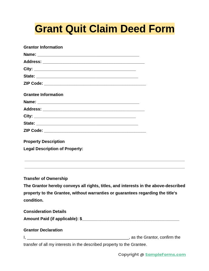 grant quit claim deed form