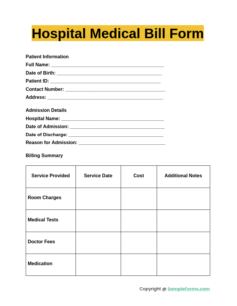 hospital medical bill form