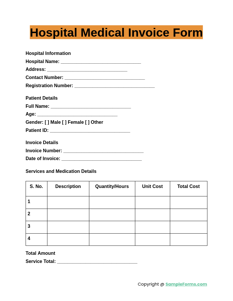 hospital medical invoice form