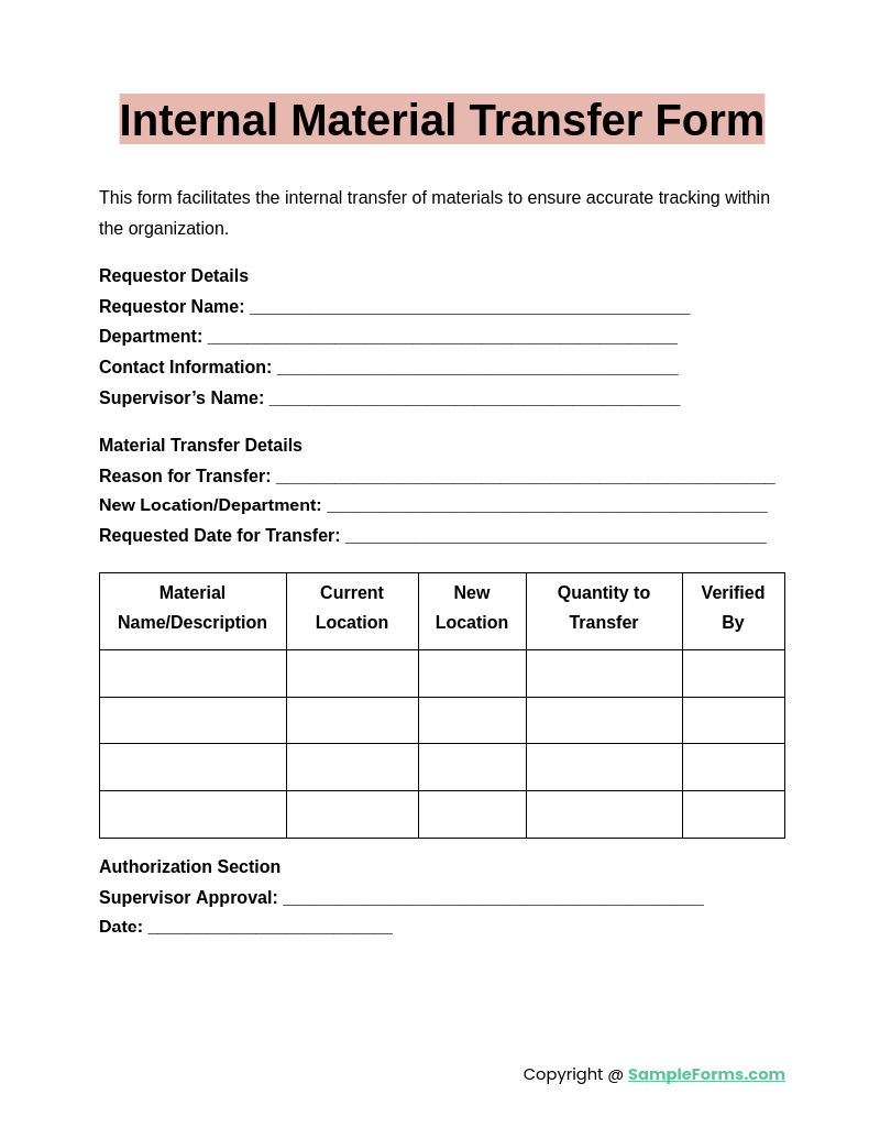 internal material transfer form