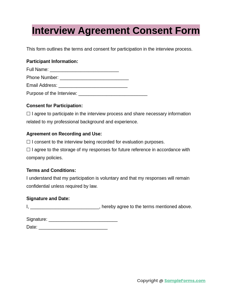 interview agreement consent form