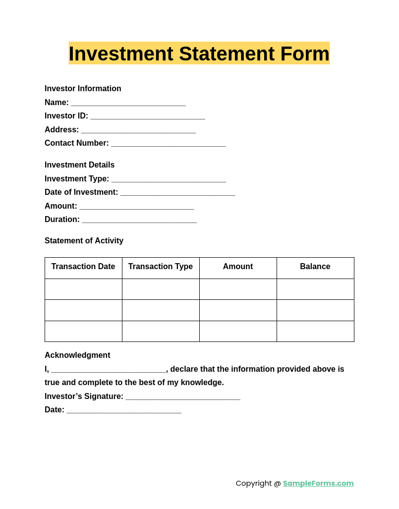 investment statement form