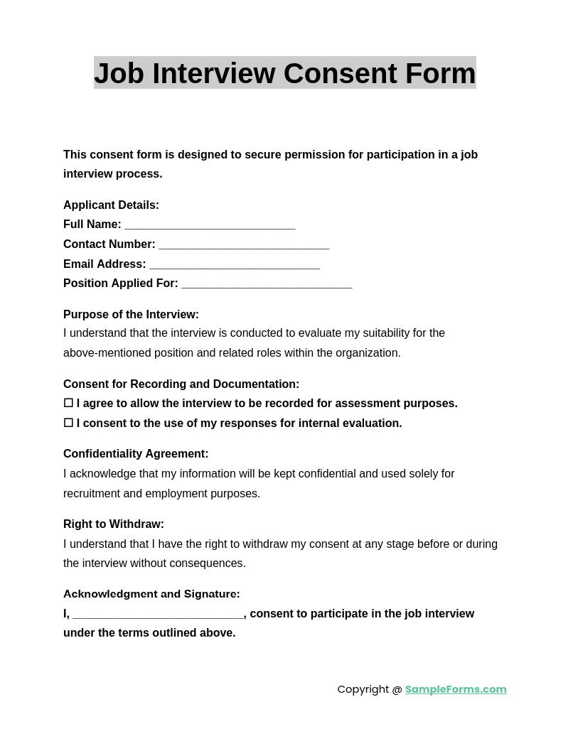 FREE 13+ Interview Consent Form Samples, PDF, MS Word, Google Docs