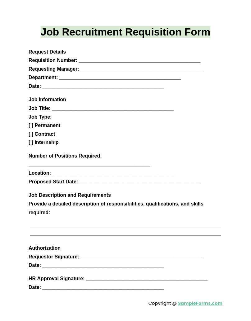 job recruitment requisition form