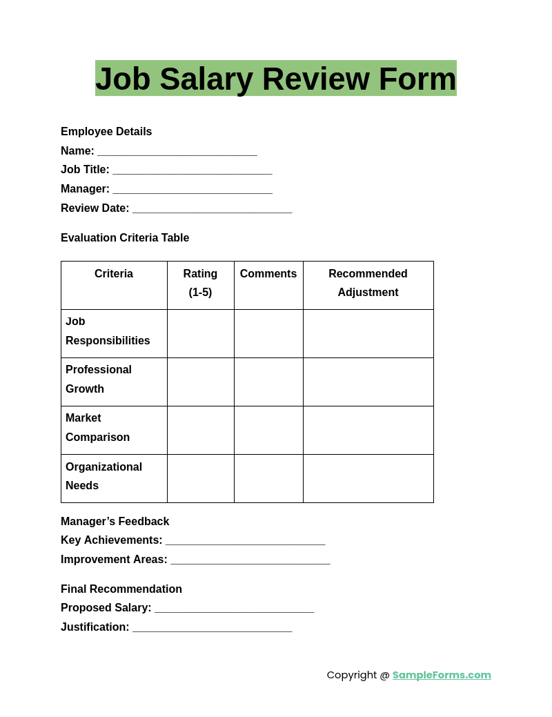 job salary review form