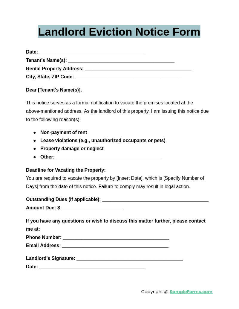 landlord eviction notice form