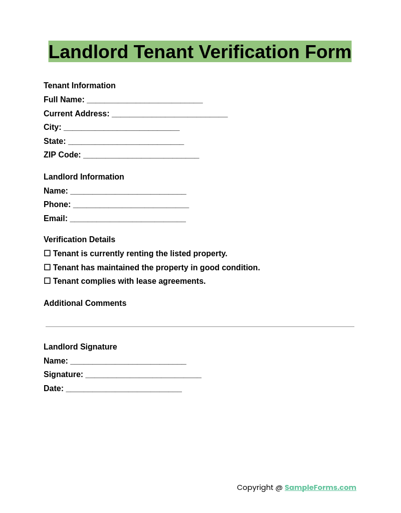 landlord tenant verification form