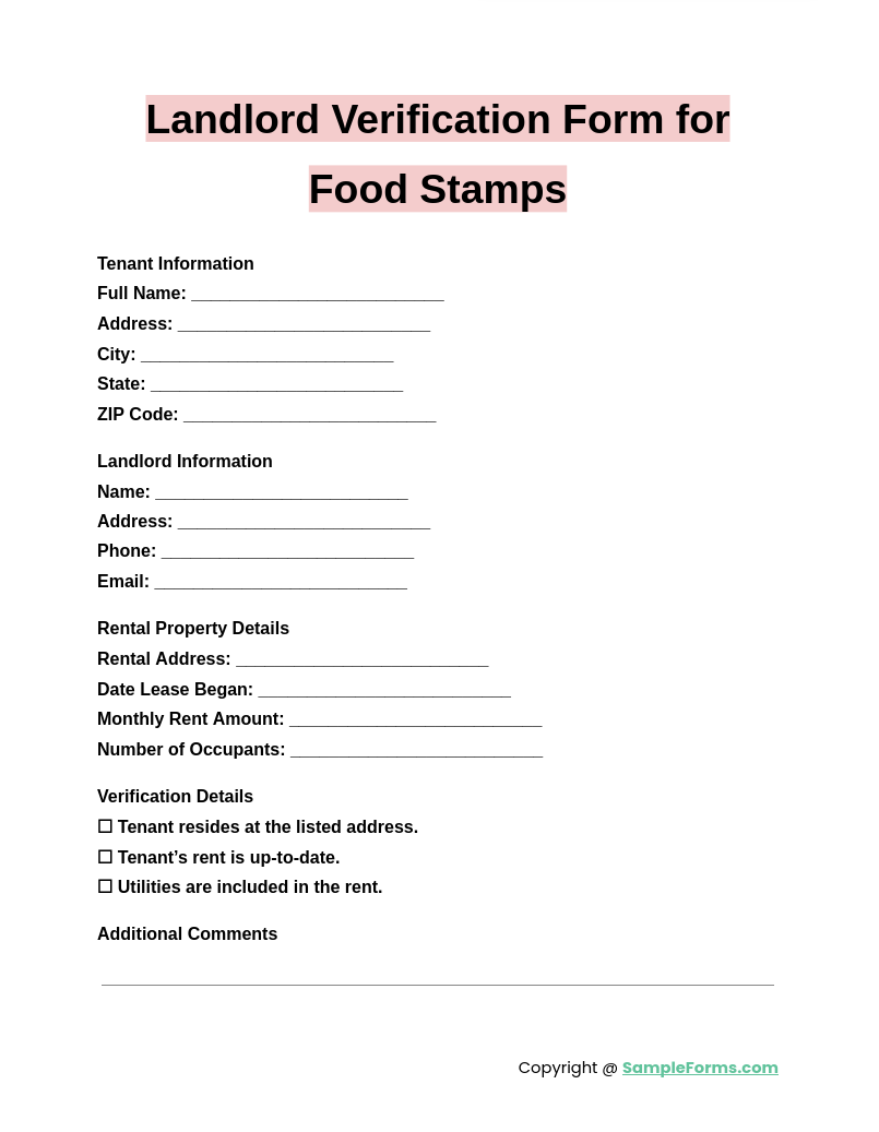 landlord verification form for food stamps