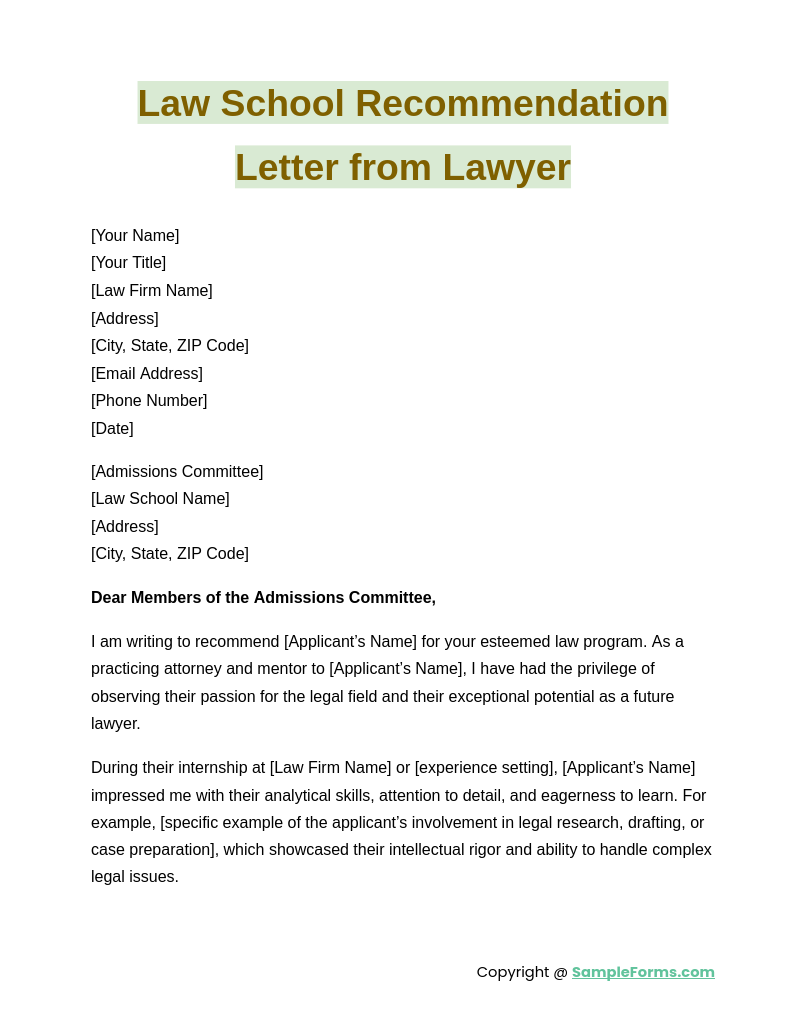 law school recommendation letter from lawyer