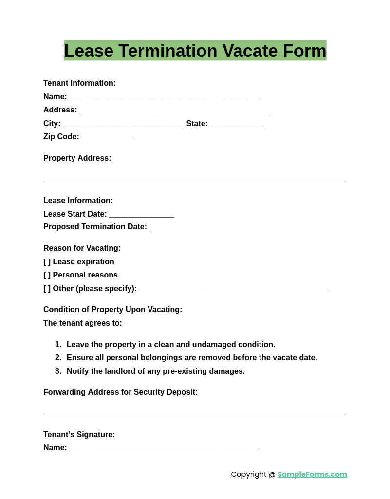 lease termination vacate form