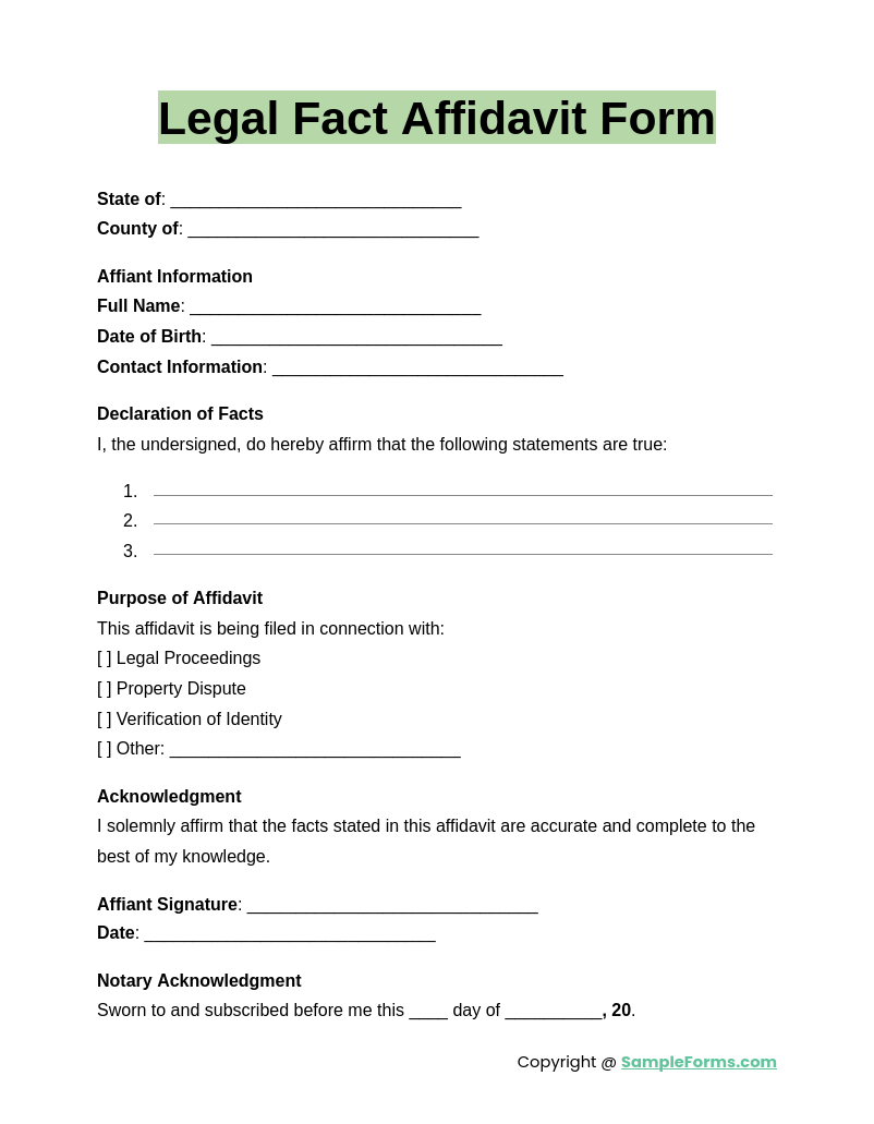 legal fact affidavit form