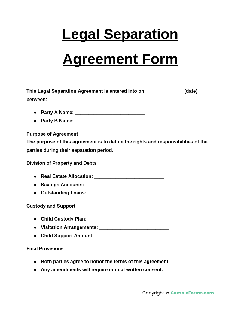 legal separation agreement form