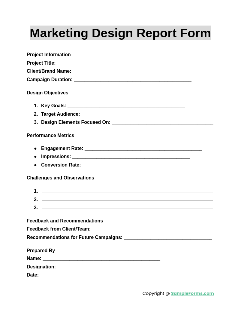 marketing design report form