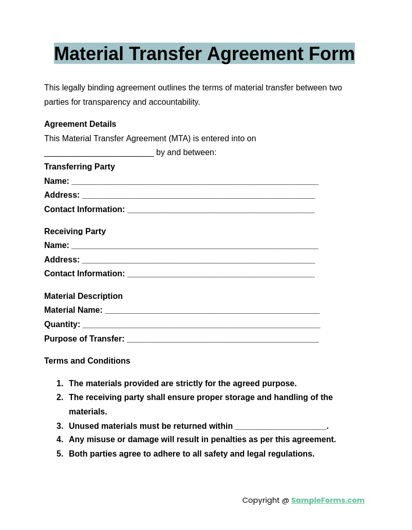 material transfer agreement form