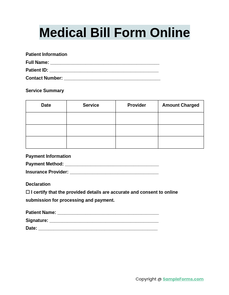 medical bill form online