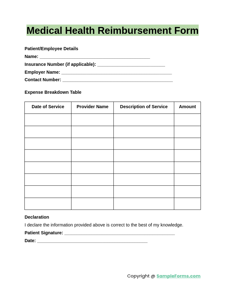 medical health reimbursement form