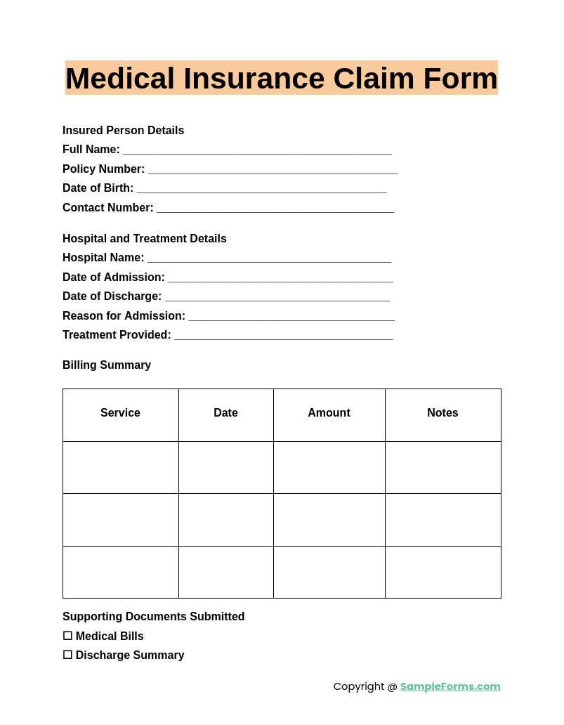 medical insurance claim form