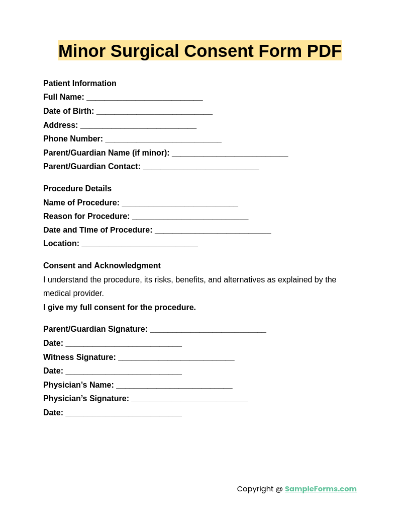 minor surgical consent form pdf