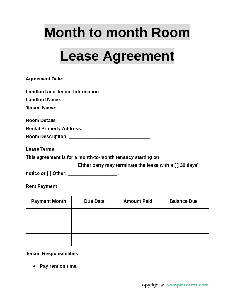 month to month room lease agreement