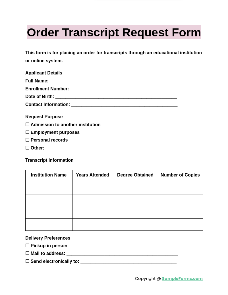 order transcript request form