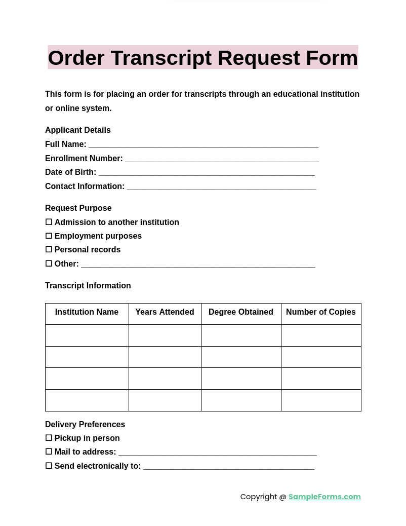 FREE 14+ Transcript Request Form Samples, PDF, MS Word, Google Docs, Excel