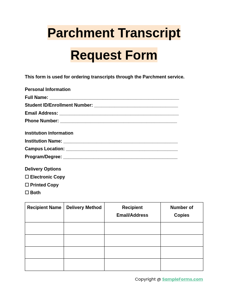 parchment transcript request form