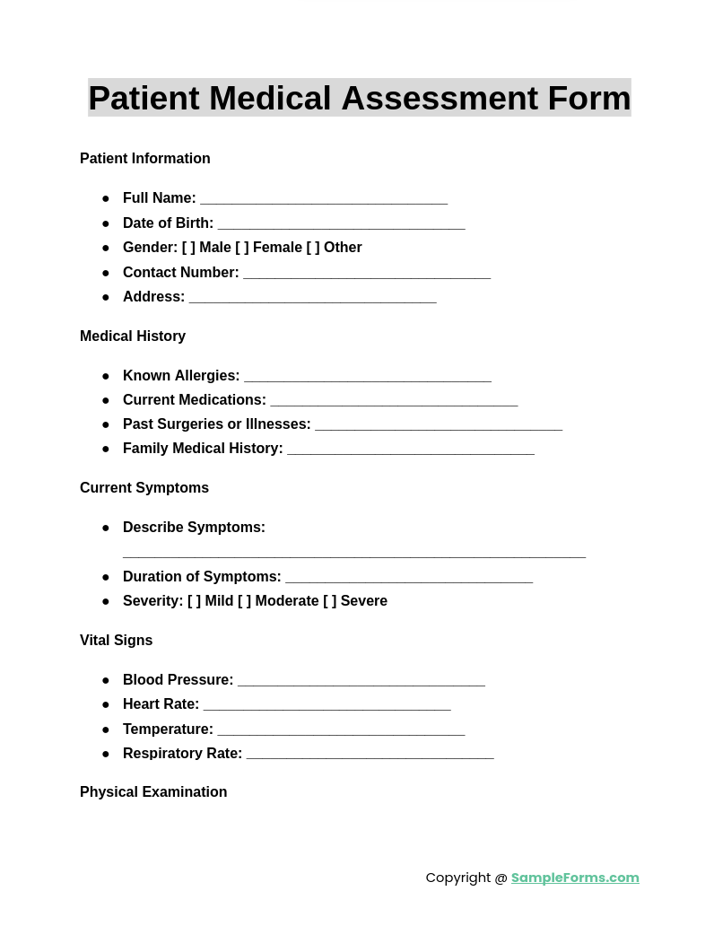 patient medical assessment form