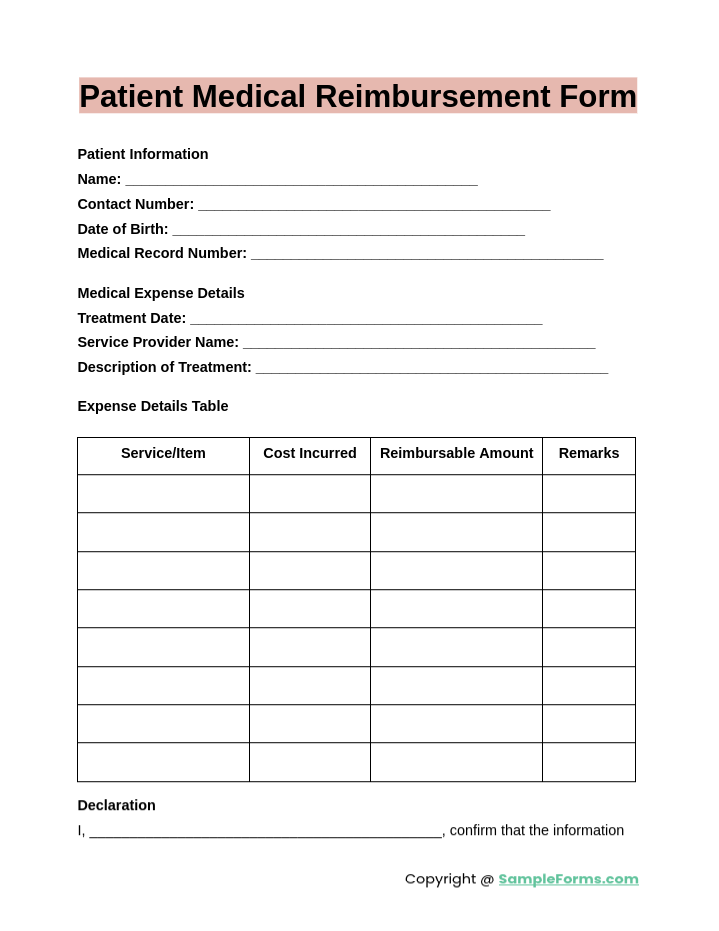 patient medical reimbursement form